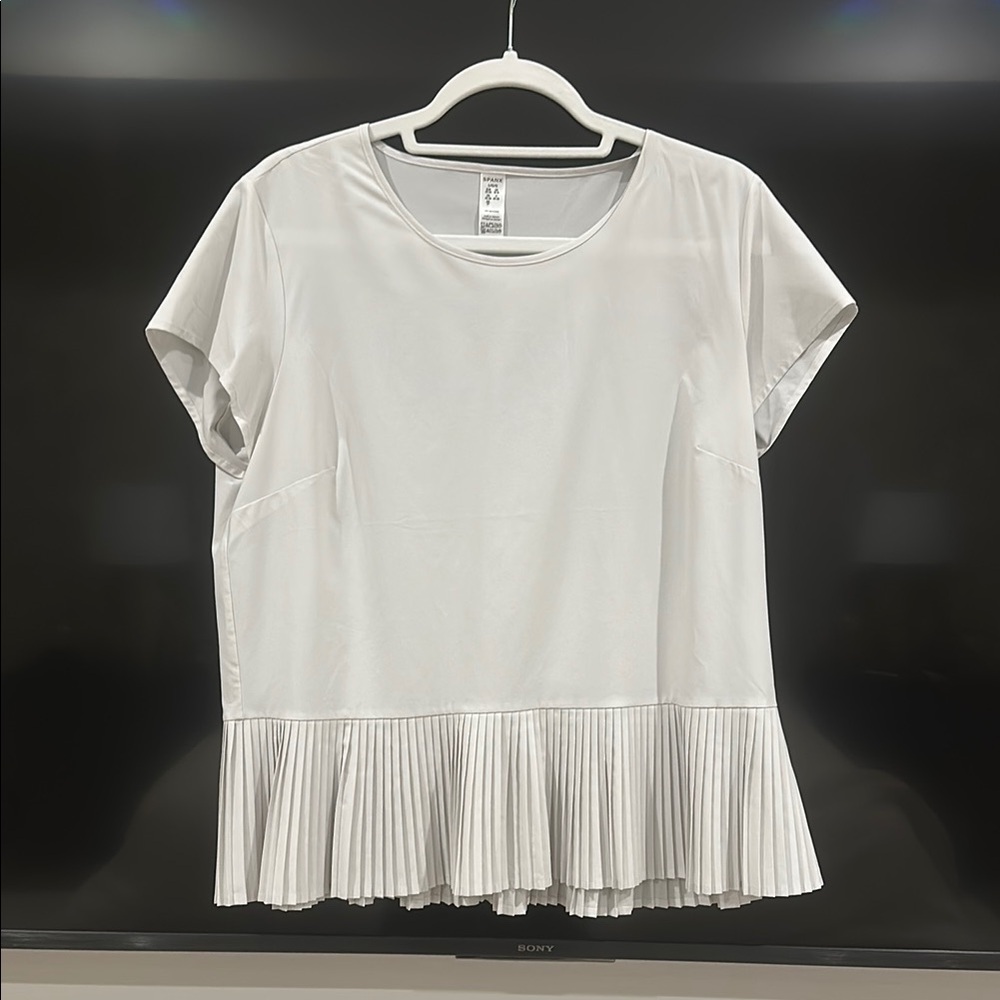 Spanx White Pleated Hem Top